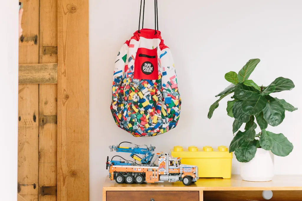 Printed Play Pouch Brick Bag hanging truck square.webp